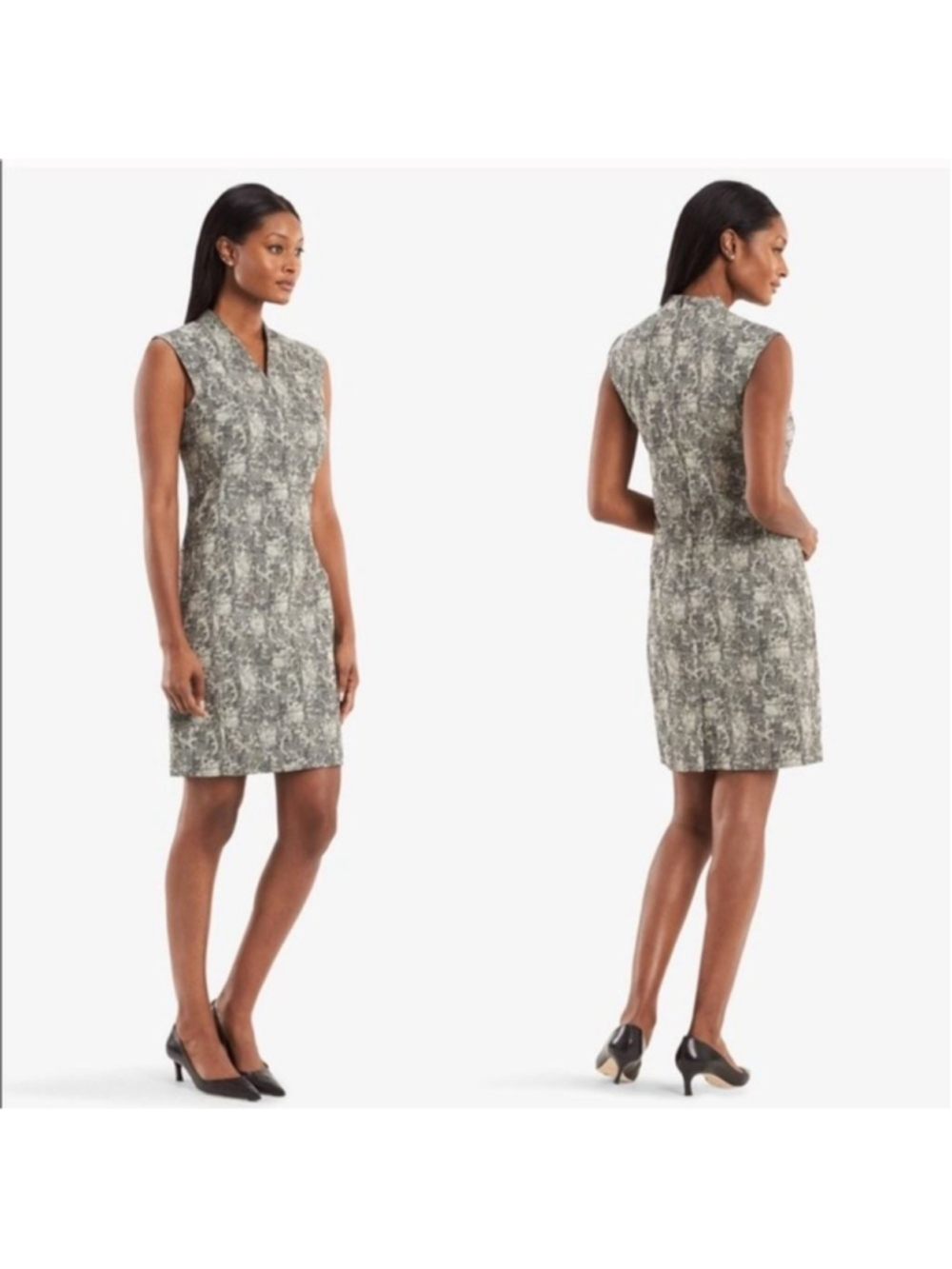 MM Lafleur Dress 2 Aditi Black Ivory Crackle Jacquard Sheath Work Office Basic